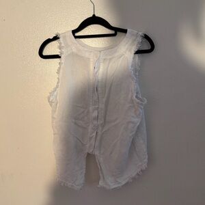 Altar’d State Sleeveless White Button-Down Top | Raw Hem Cotton Blouse